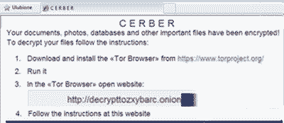 Cerber ransomware demand